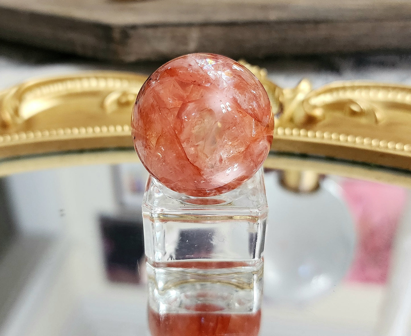 Fire Quartz Sphere on glass D