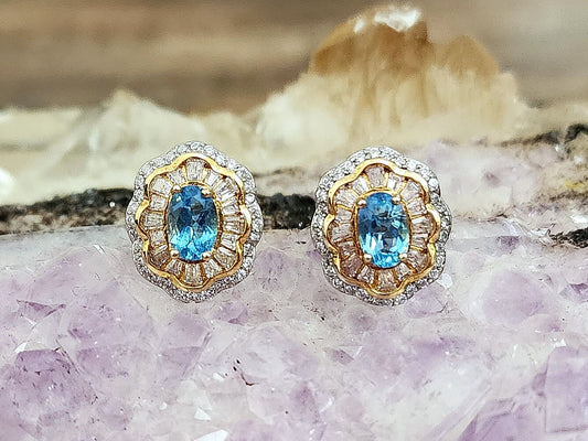 Art Deco Inspired Blue Topas Stud Earrings