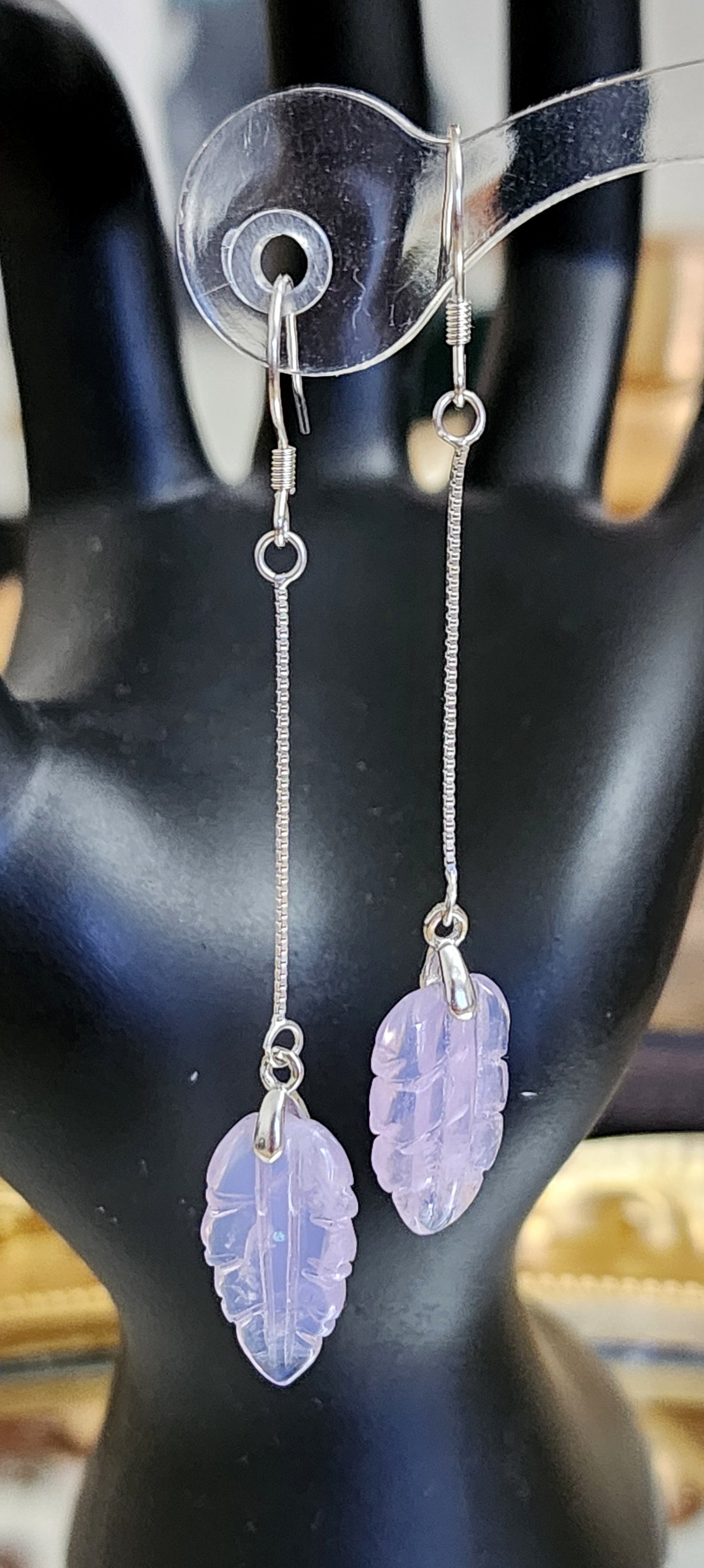 Lavender Moon Quartz Feather Earrings