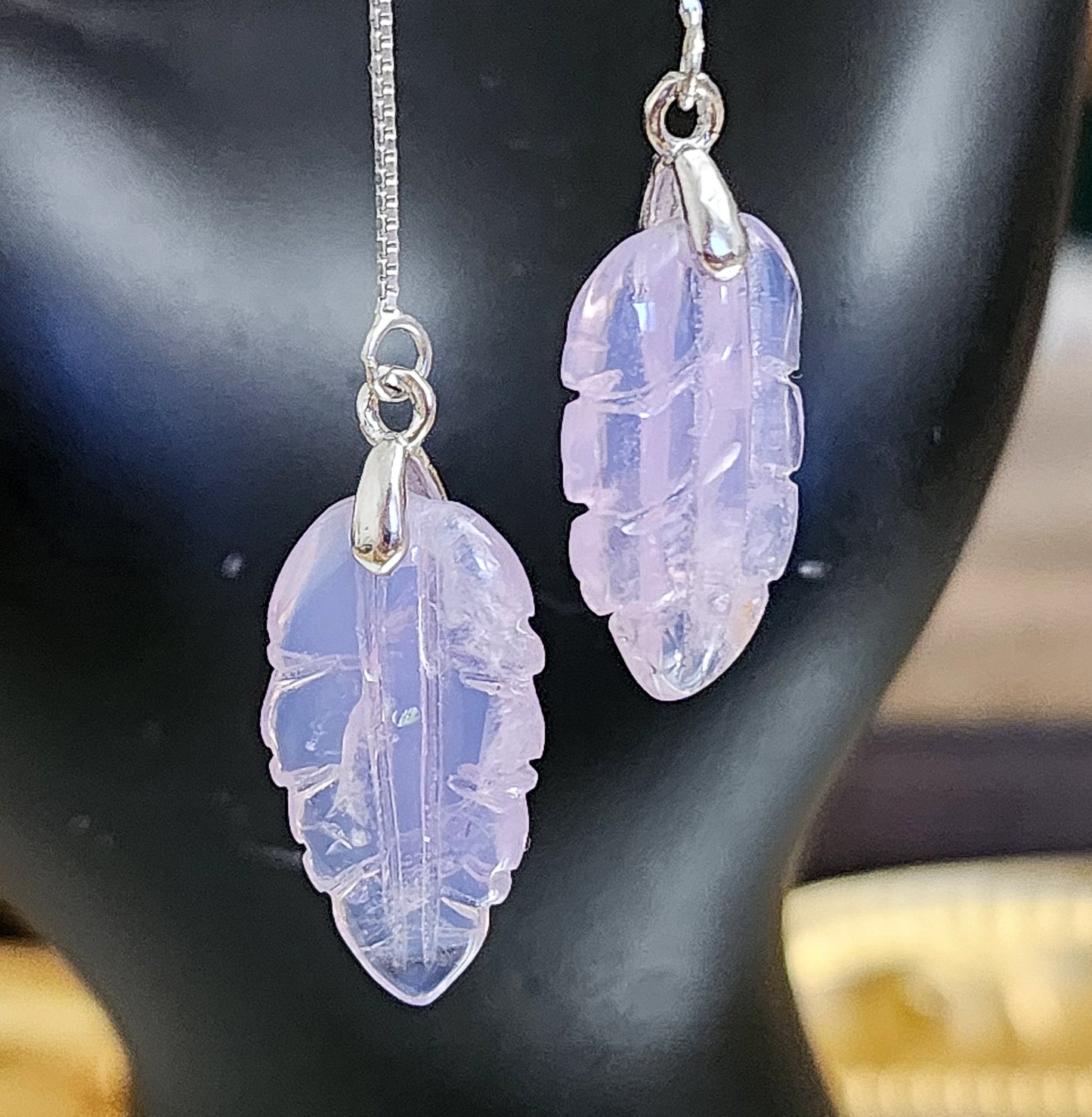 Lavender Moon Quartz Feather Earrings