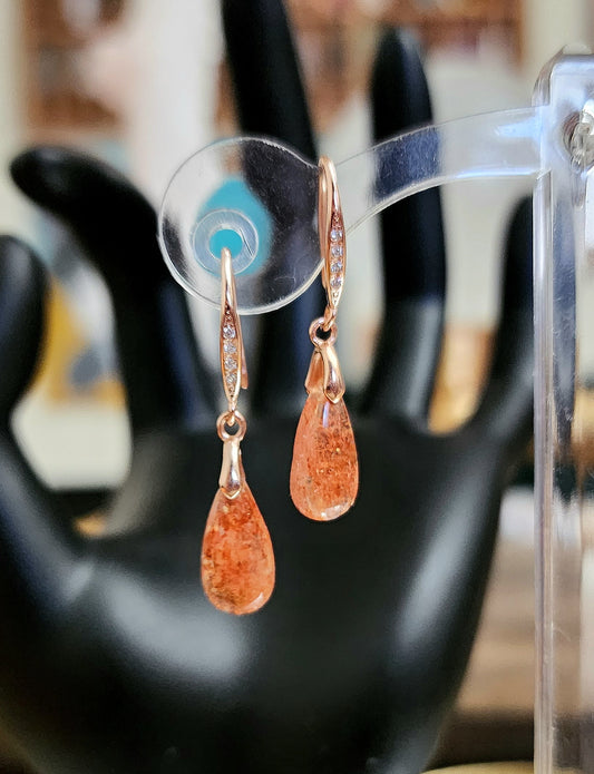 Golden Sunstone Teardrop Earrings