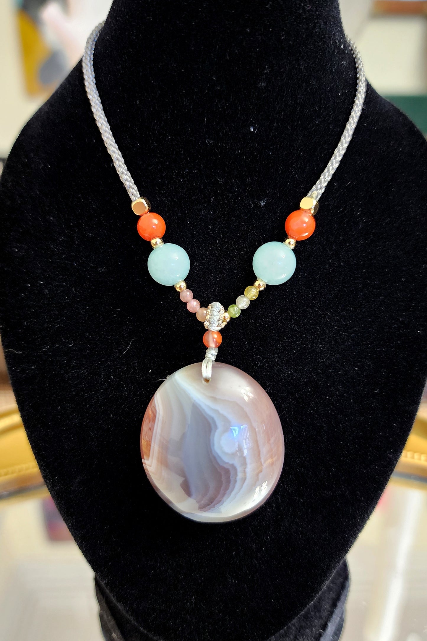 Pink Botswana Agate Necklace A