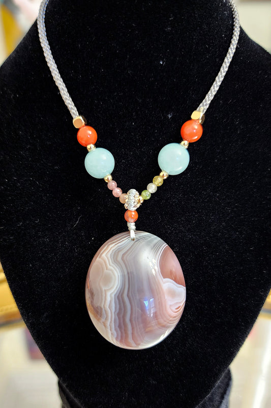 Pink Botswana Agate Necklace A