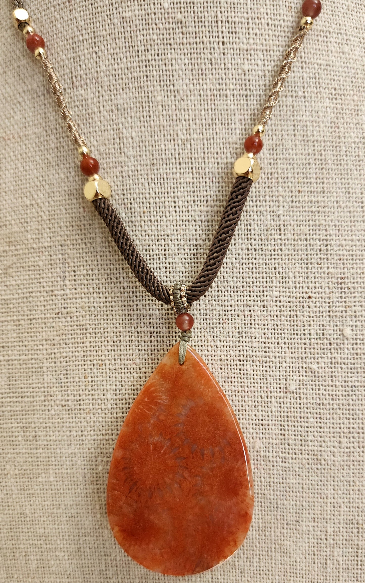 Orange Coral Jade Adjustable Pendant Necklace