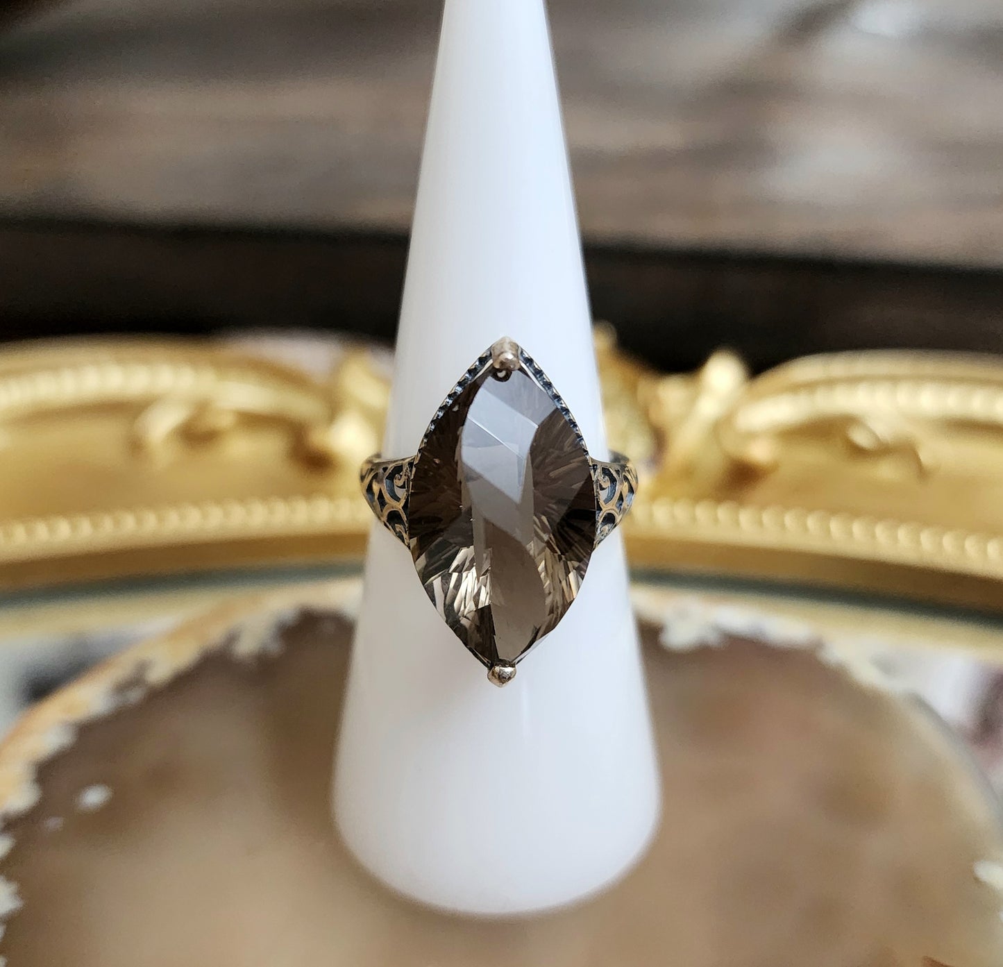 Asymmetrical Smokey Quartz Ring