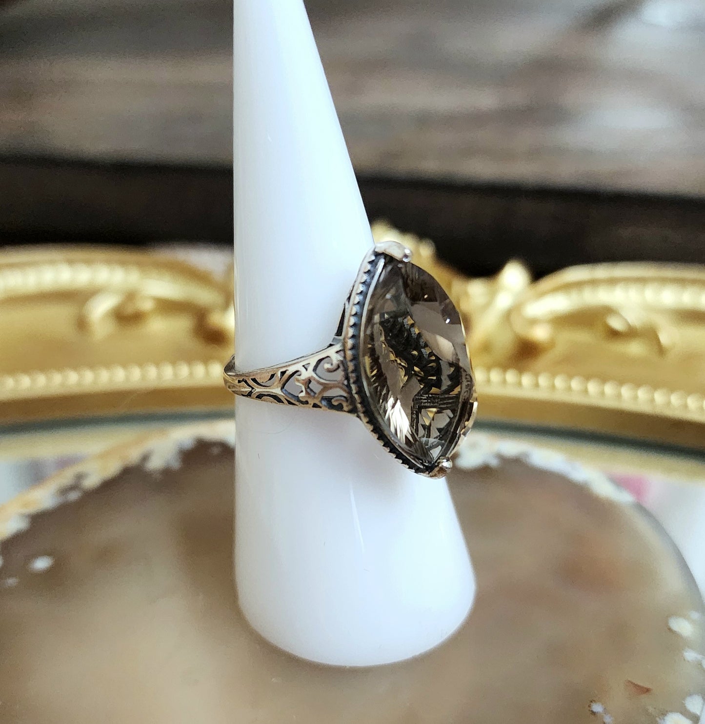 Asymmetrical Smokey Quartz Ring