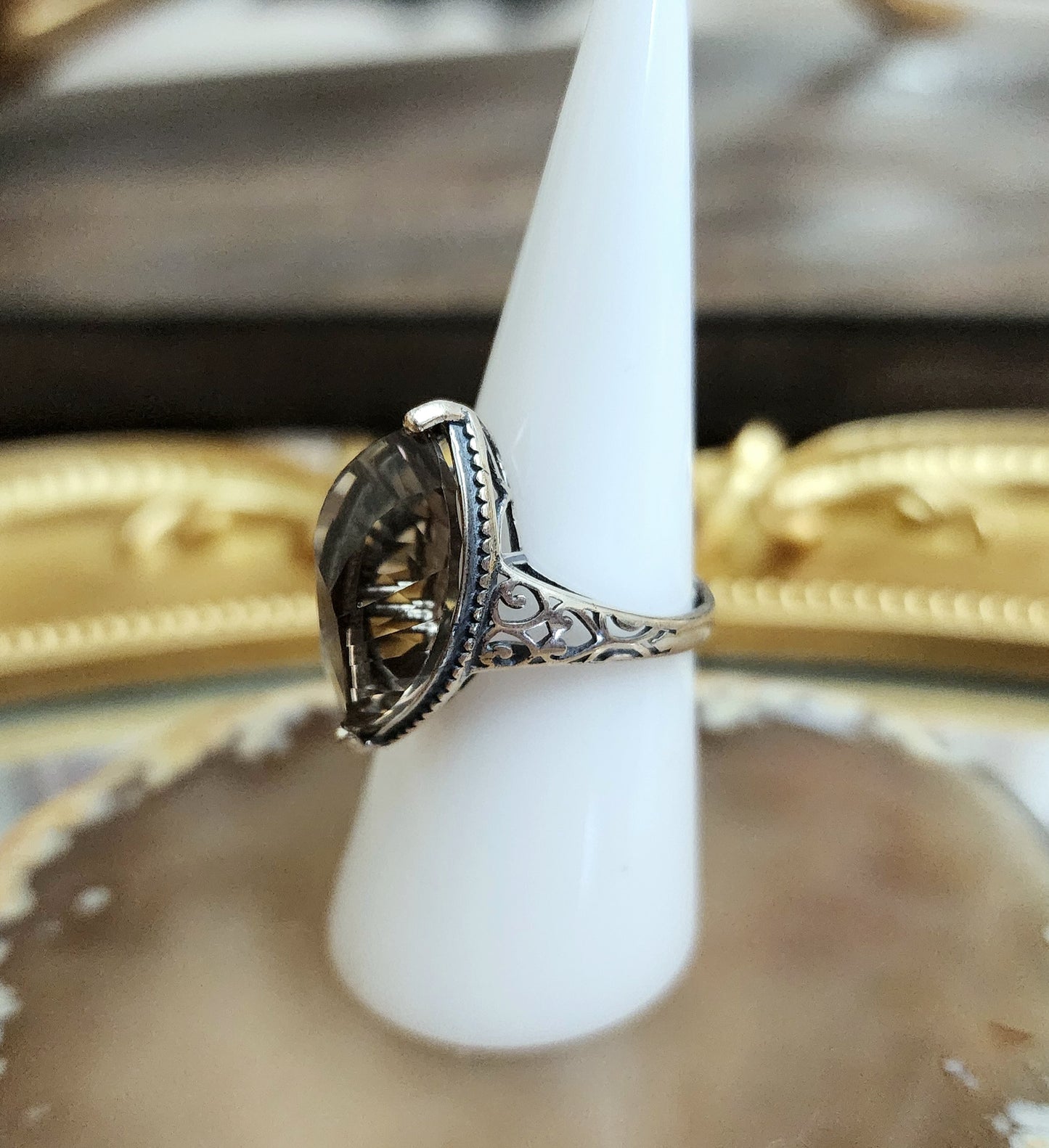 Asymmetrical Smokey Quartz Ring