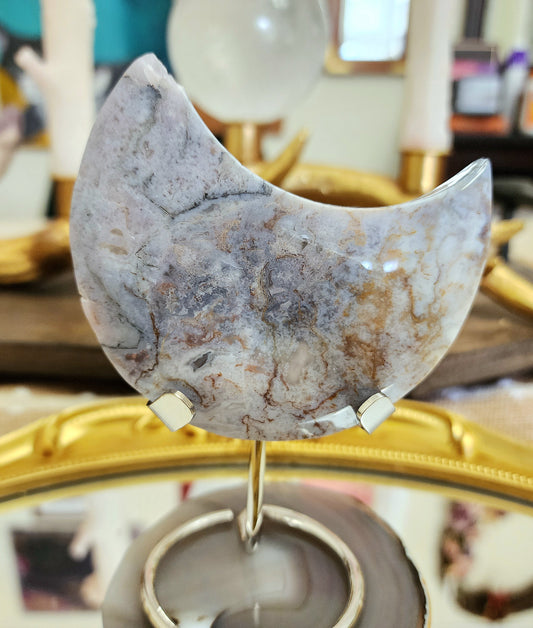 Druzy Blue Moss Agate Moon