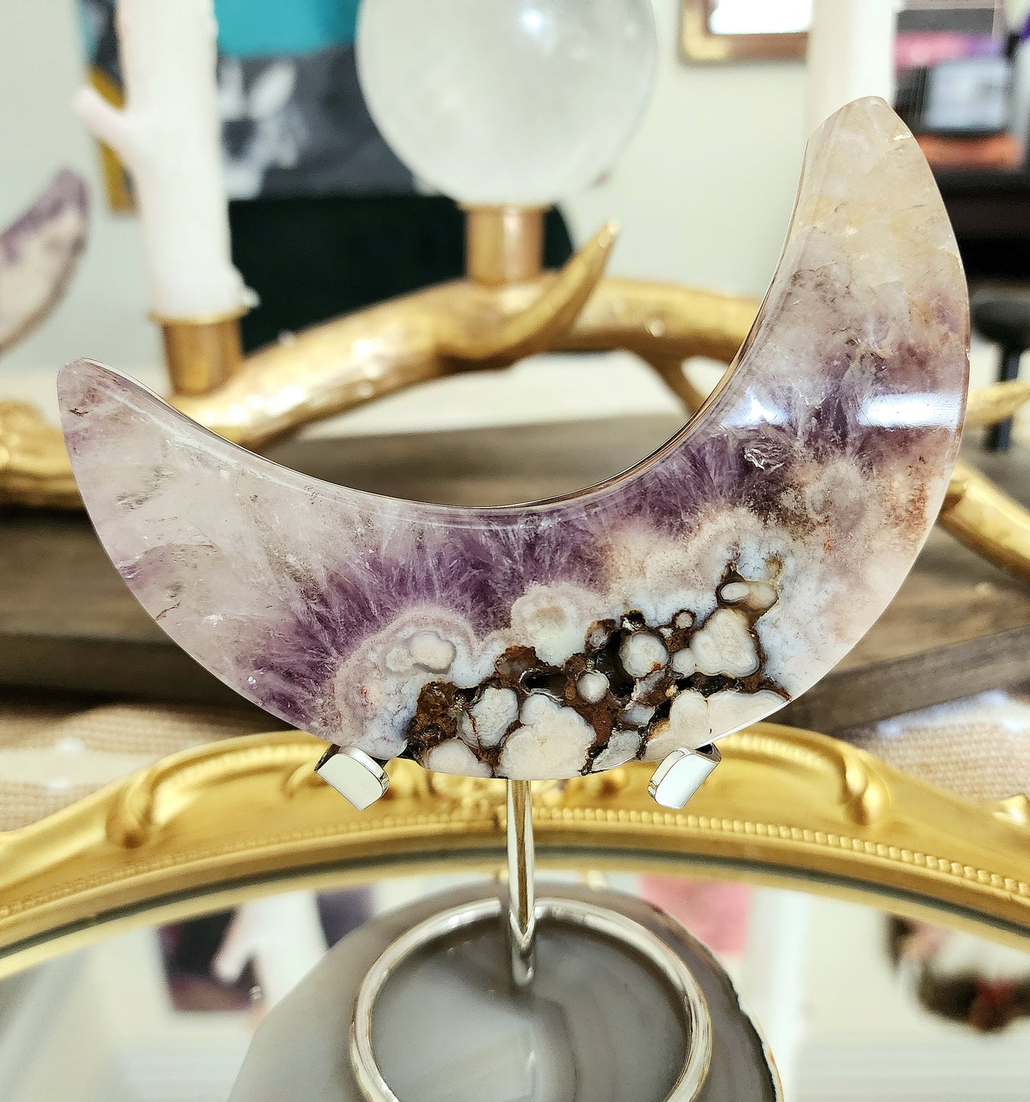 Amethyst and Flower Agate Moon