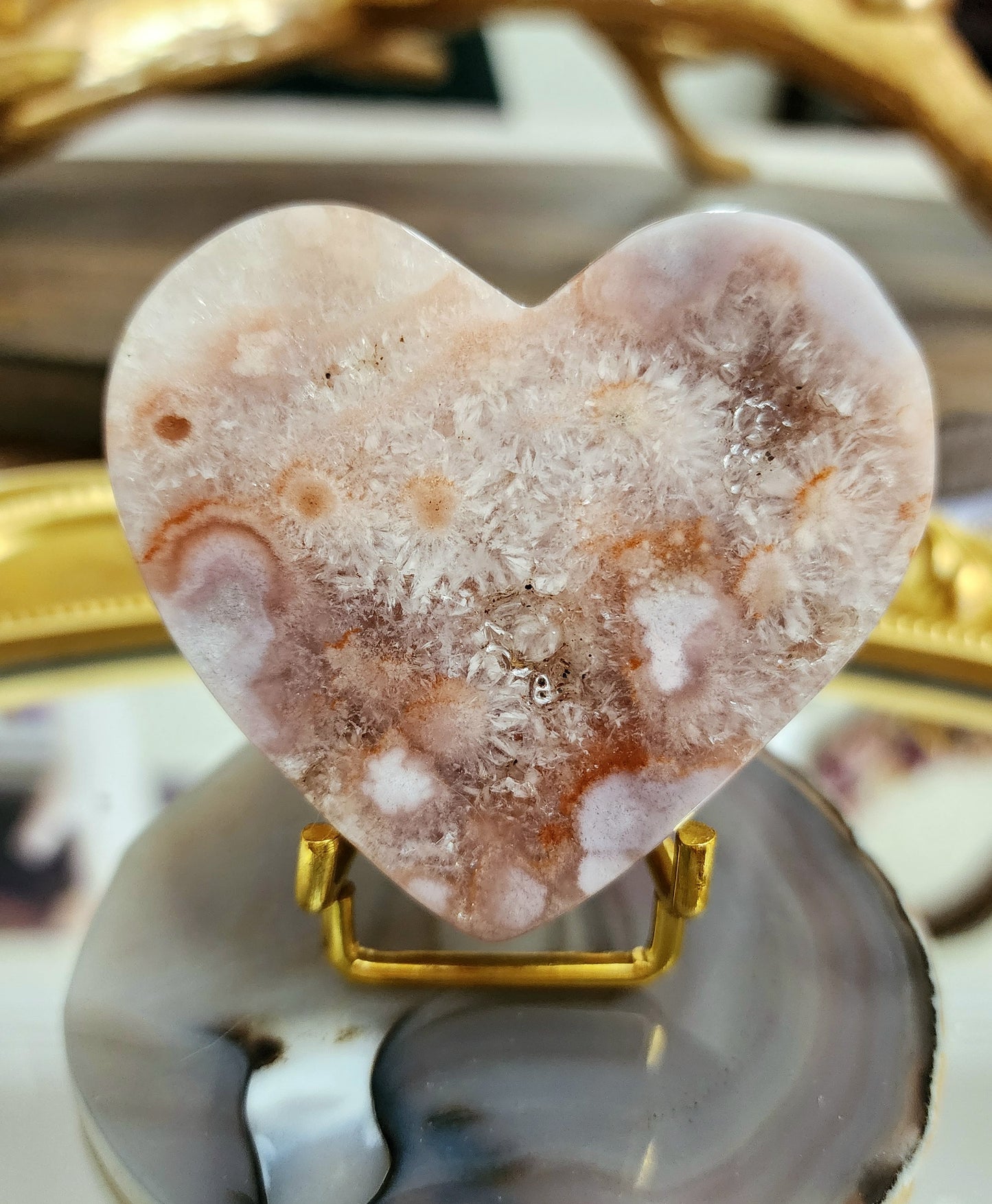 Pink Amethyst and Flower Agate Heart