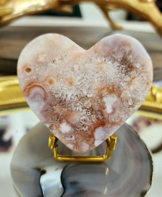 Pink Amethyst and Flower Agate Heart