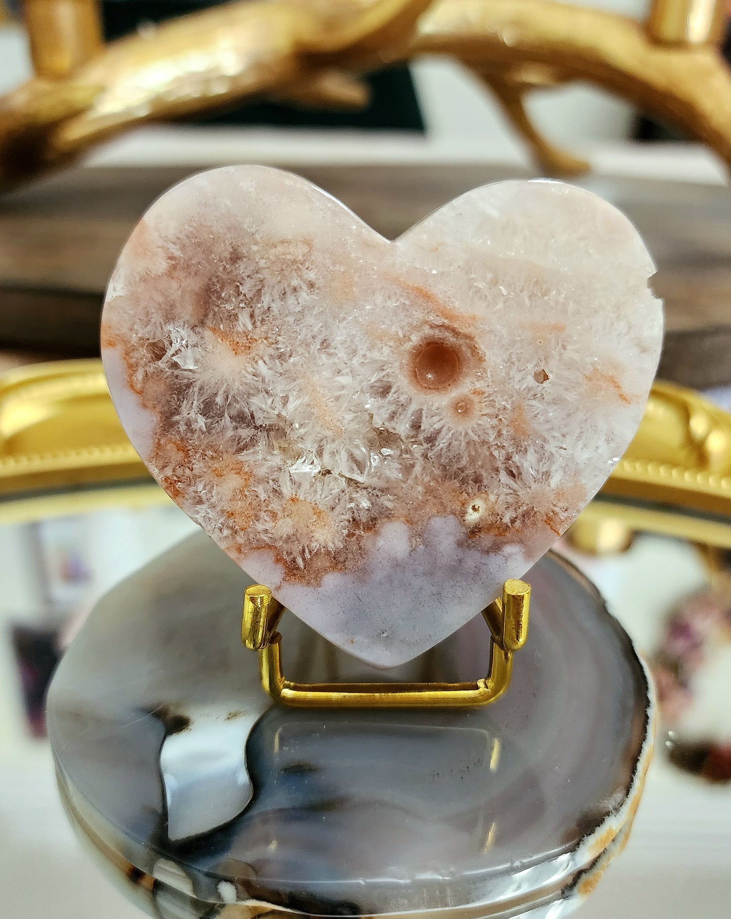 Pink Amethyst and Flower Agate Heart