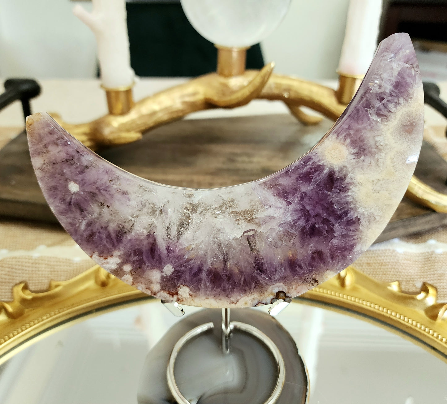 Amethyst and Flower Agate Moon