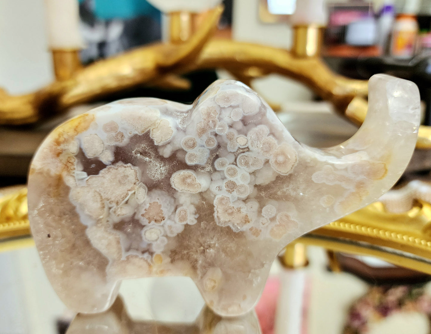 Amethyst and Flower Agate Elephant