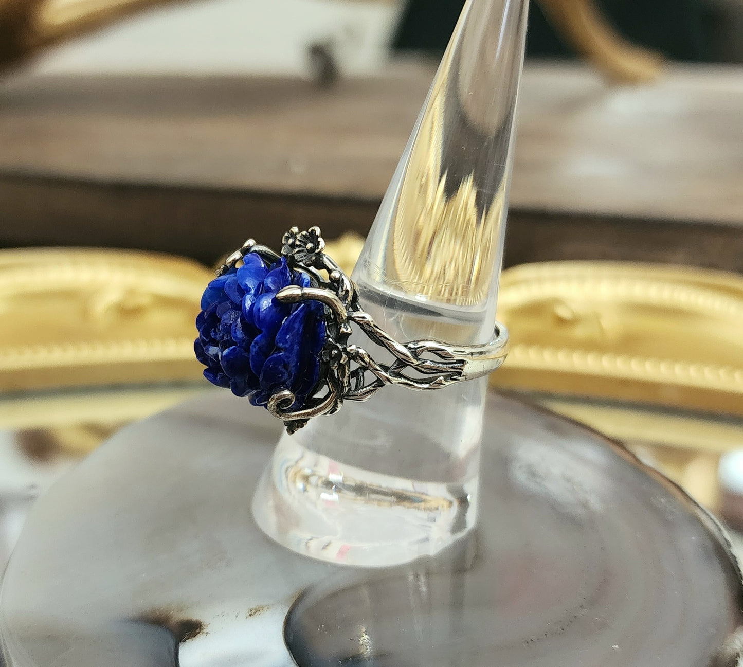 Carved Lapis Lazuli Ring