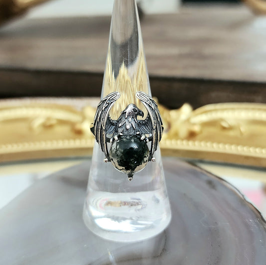 Moss Agate Eagle Ring