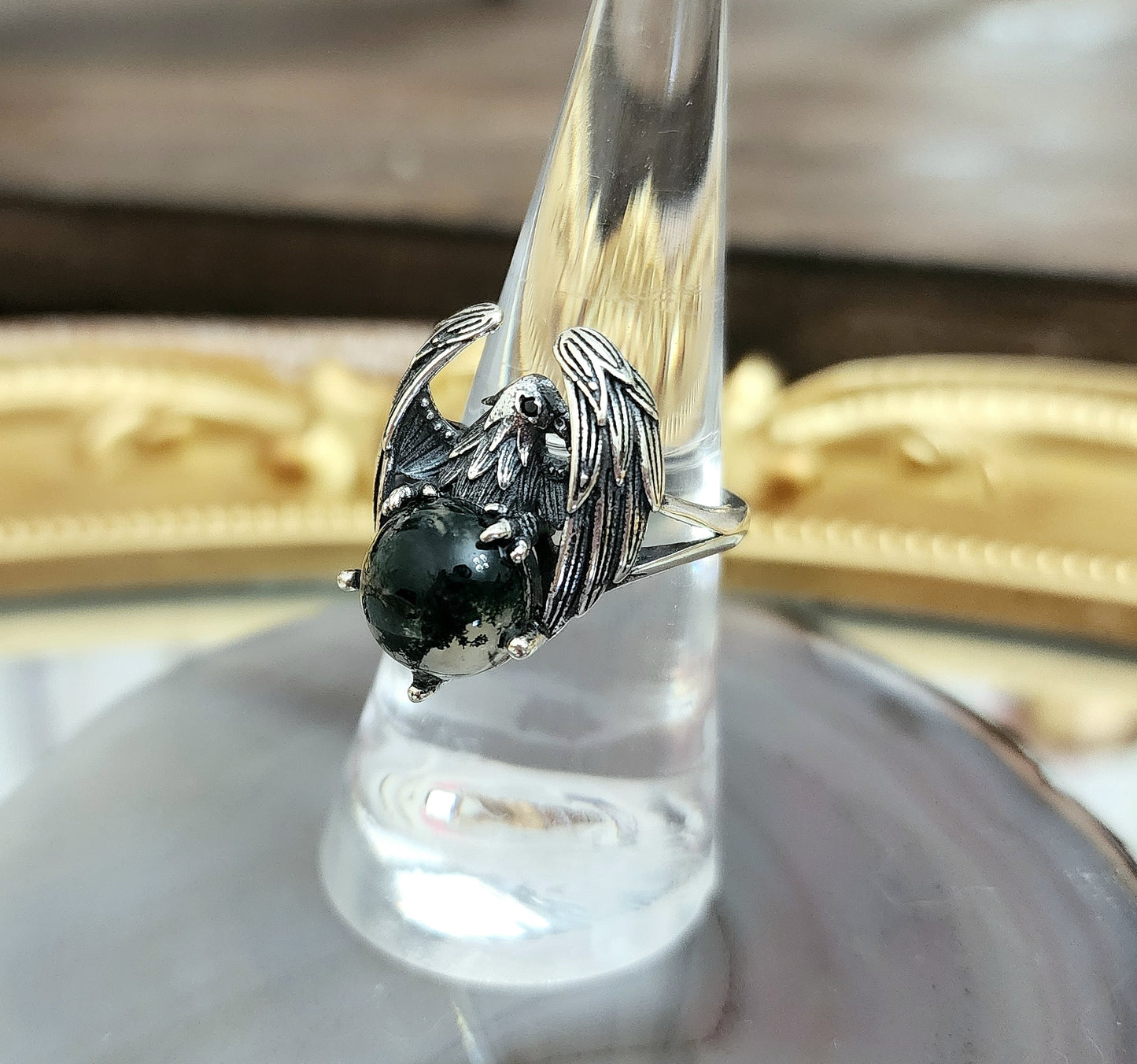 Moss Agate Eagle Ring