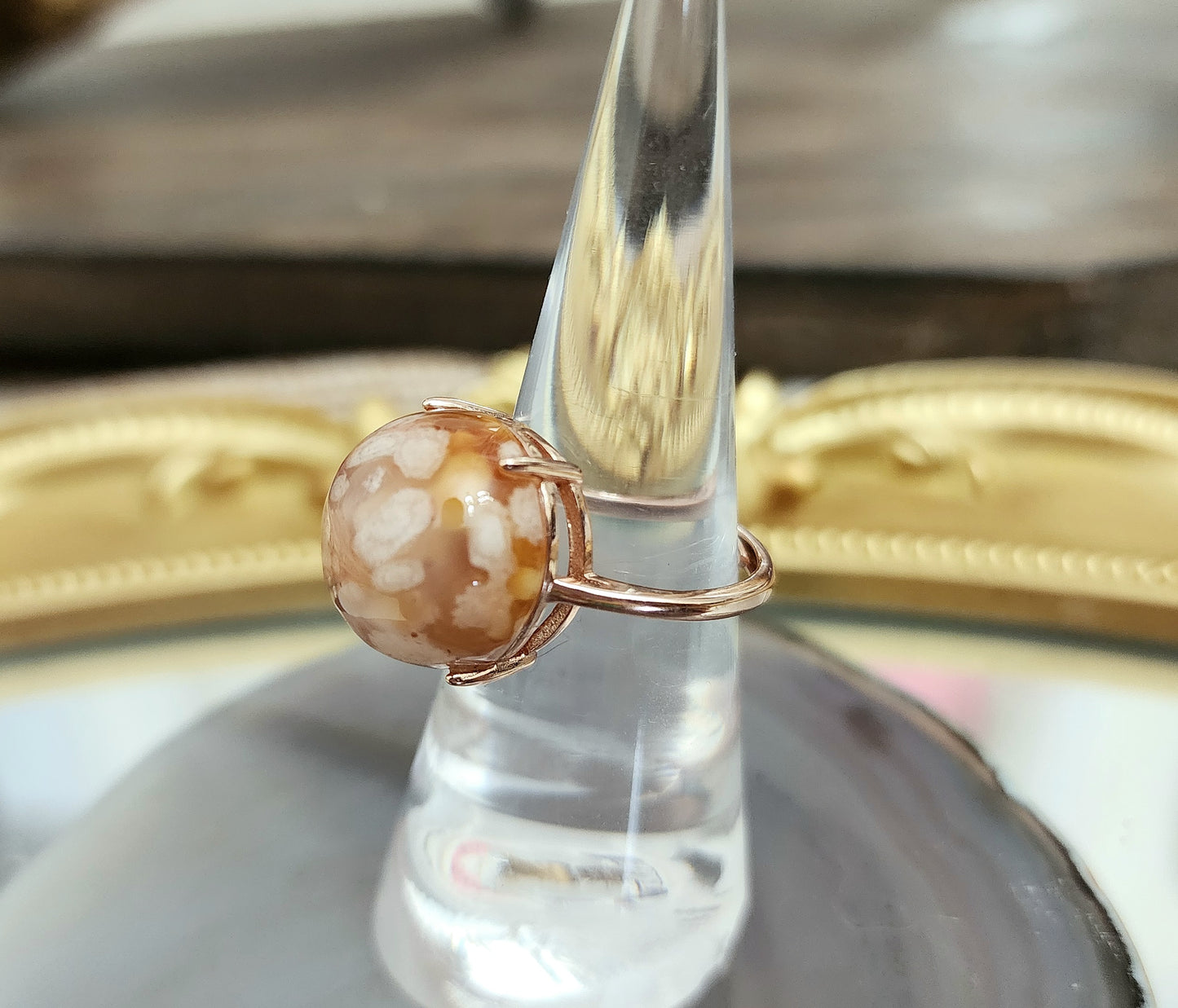 Flower Agate and Carnelian Rose Gold Ring