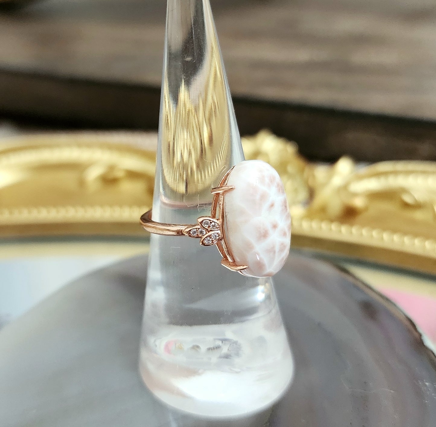 "Pink Larimar" Rose Gold Ring