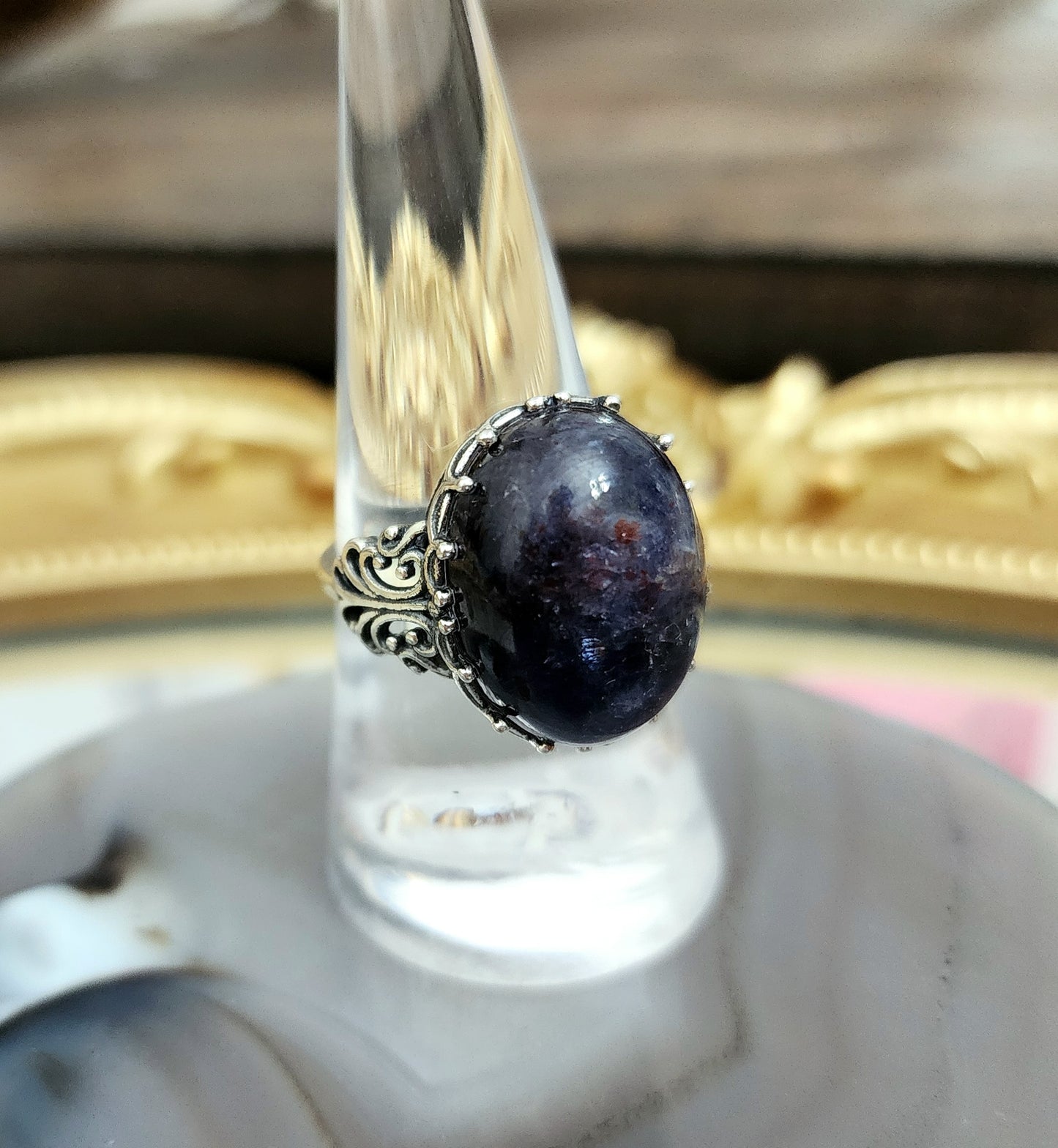 Sunstone and Iolite Ring