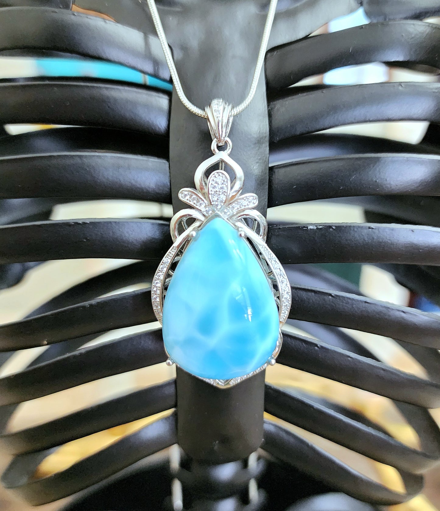 Large Larimar Teardrop Pendant