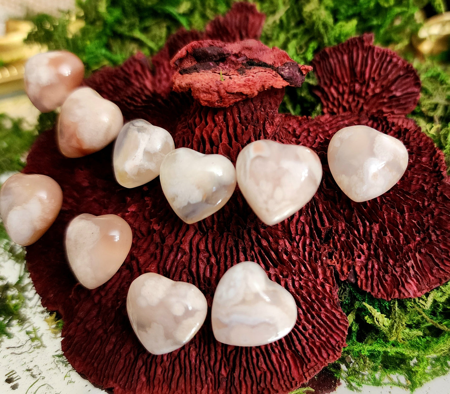 Flower Agate Heart Earrings