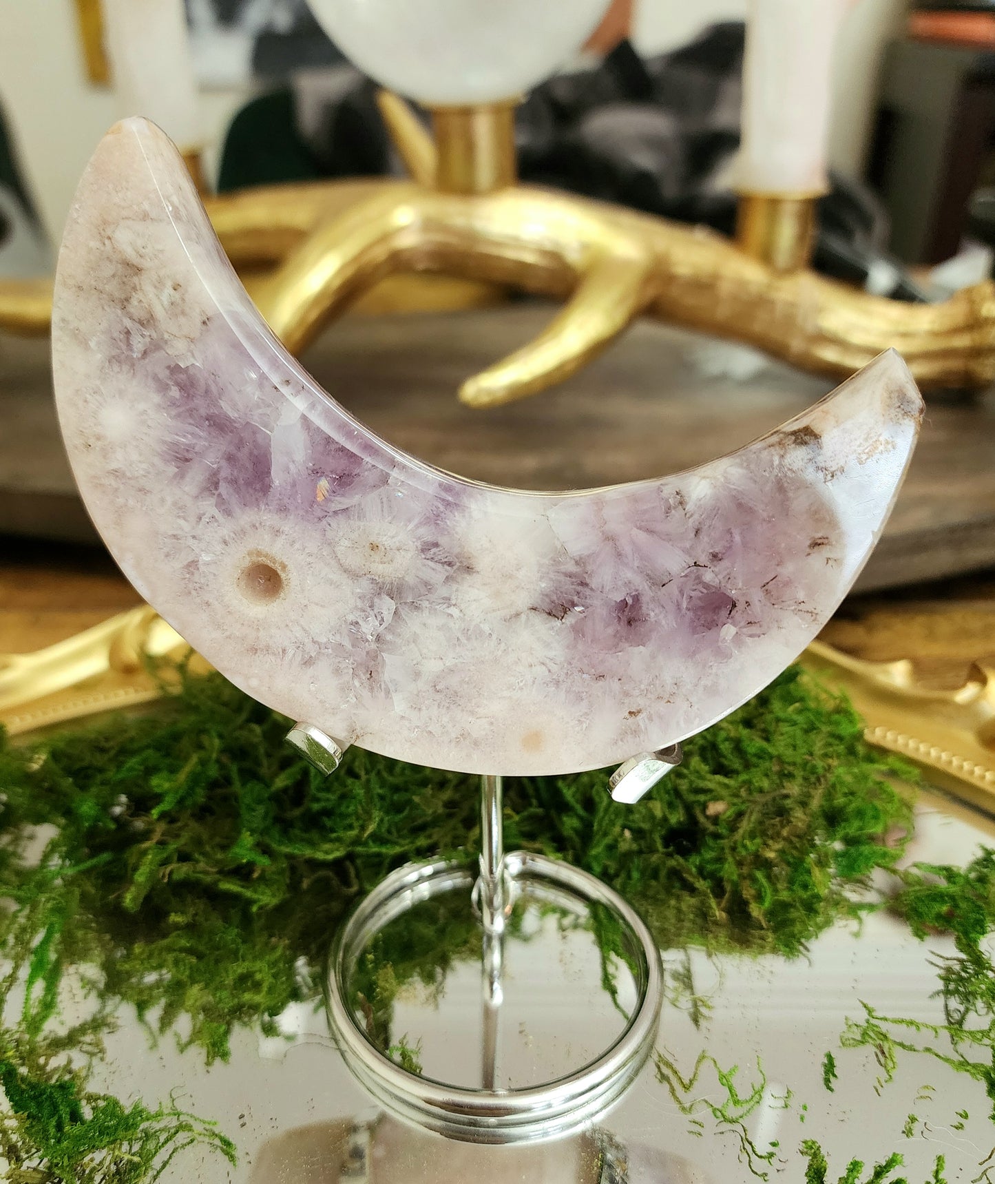 Amethyst and Flower Agate Moon