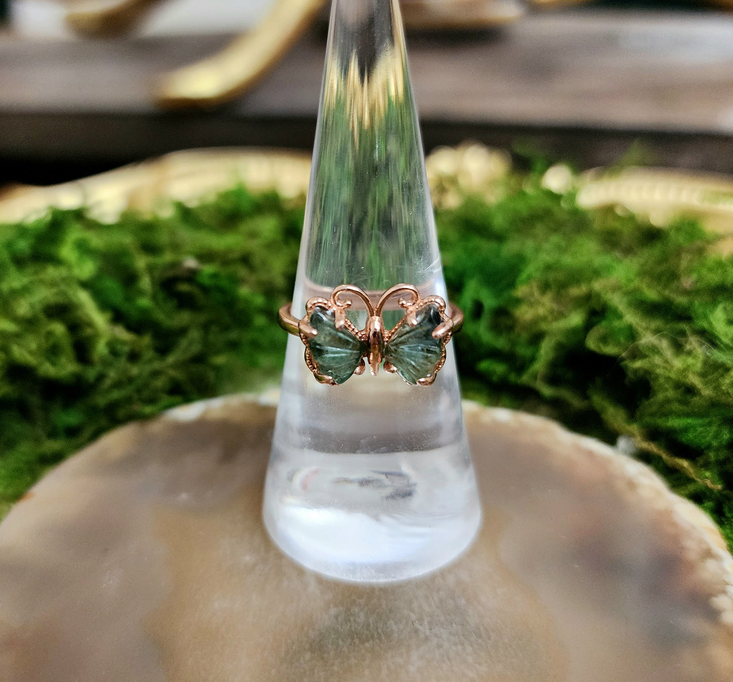 Green and Blue Tourmaline Butterfly Ring