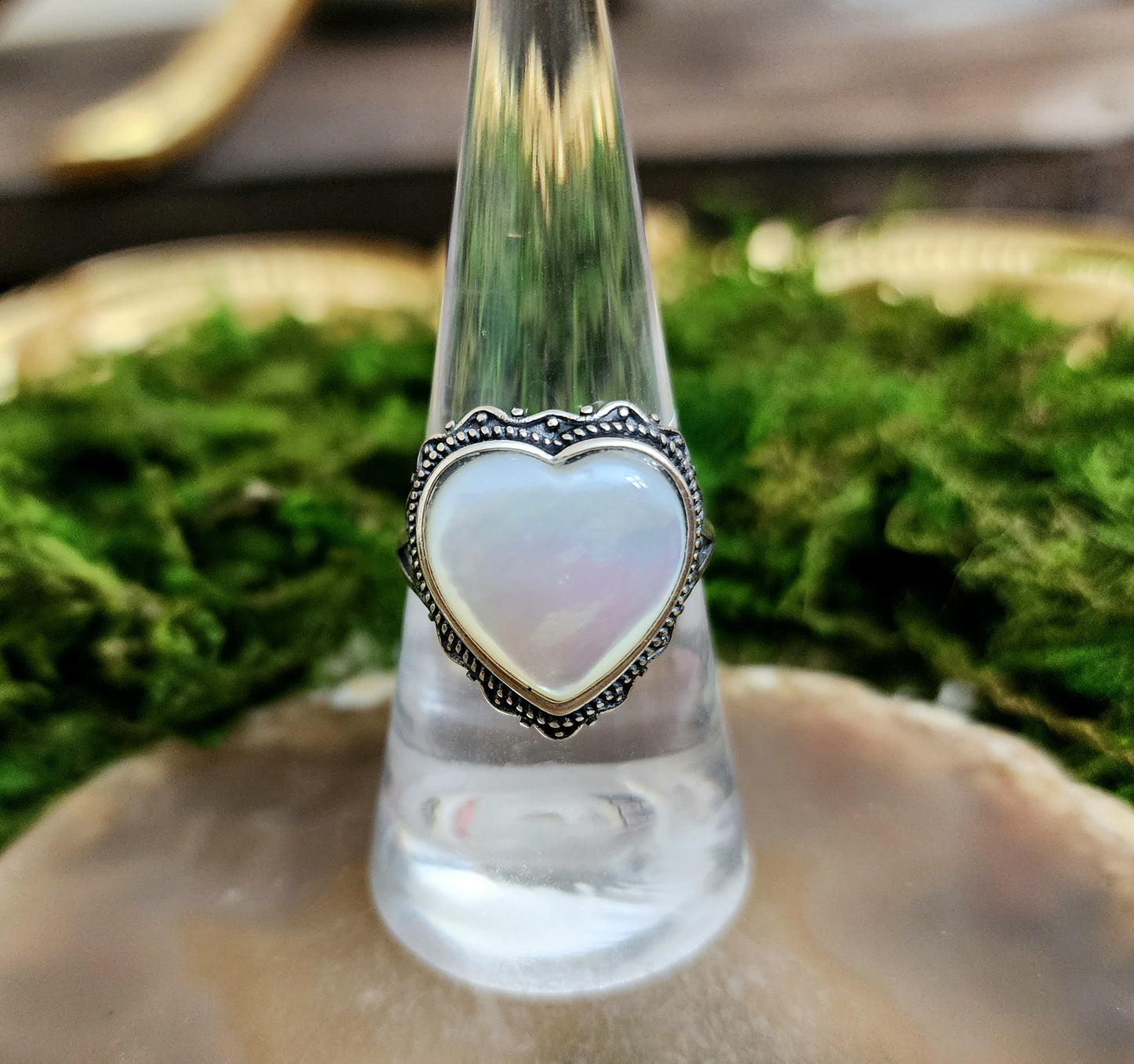 White Shell Heart Ring