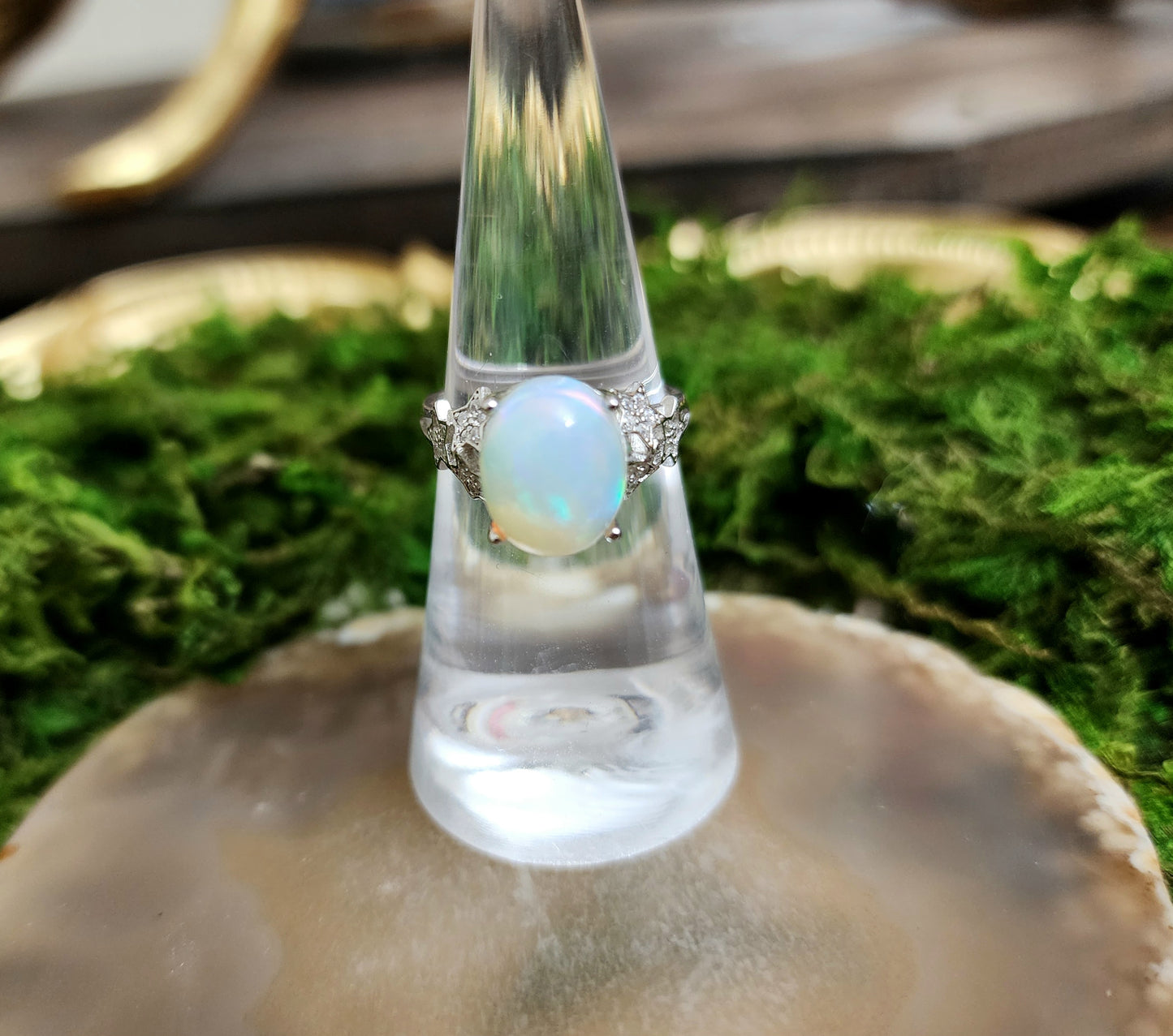 Opal and Moissanite Ring