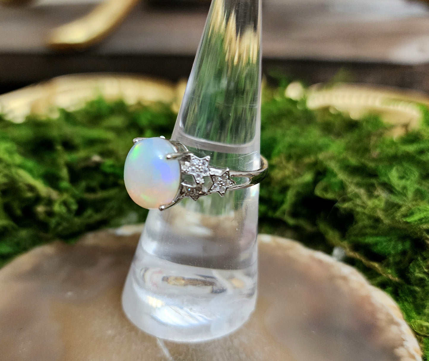 Opal and Moissanite Ring