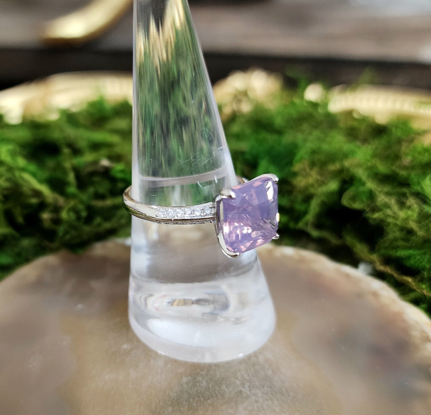 Lavender Moon Quartz and Moissanite Ring