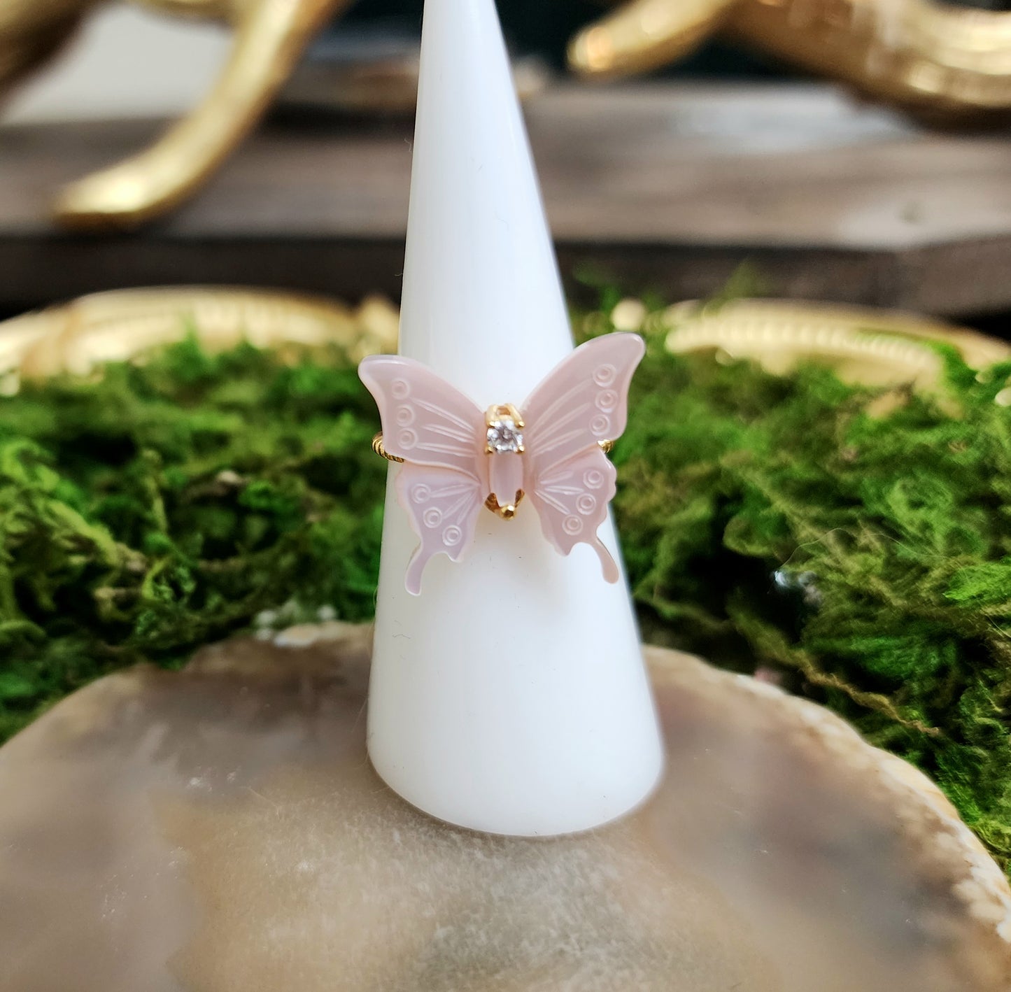 Pink Shell Butterfly Ring