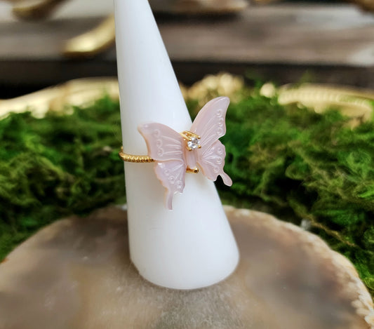 Pink Shell Butterfly Ring