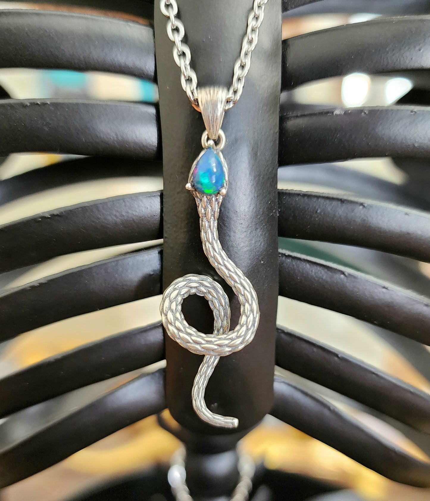 Black Opal Silver Snake Pendant