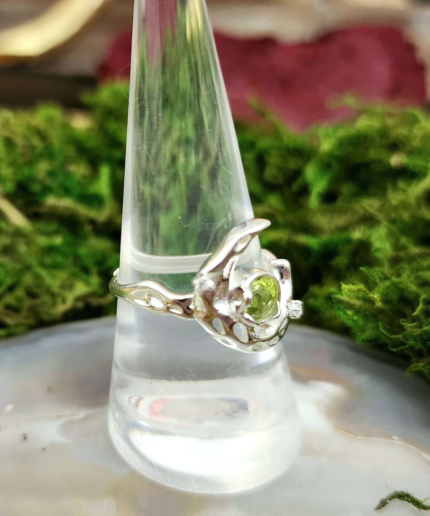 Silver Moon and Peridot Ring