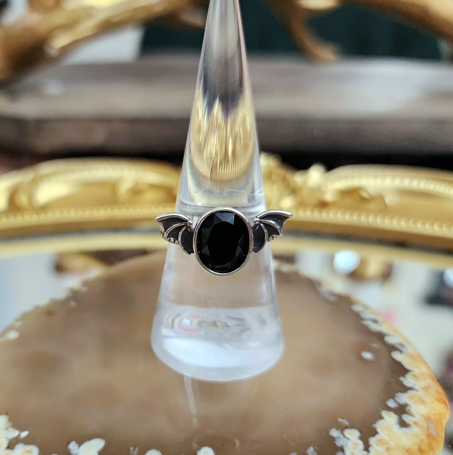 Black Spinel Bat Ring