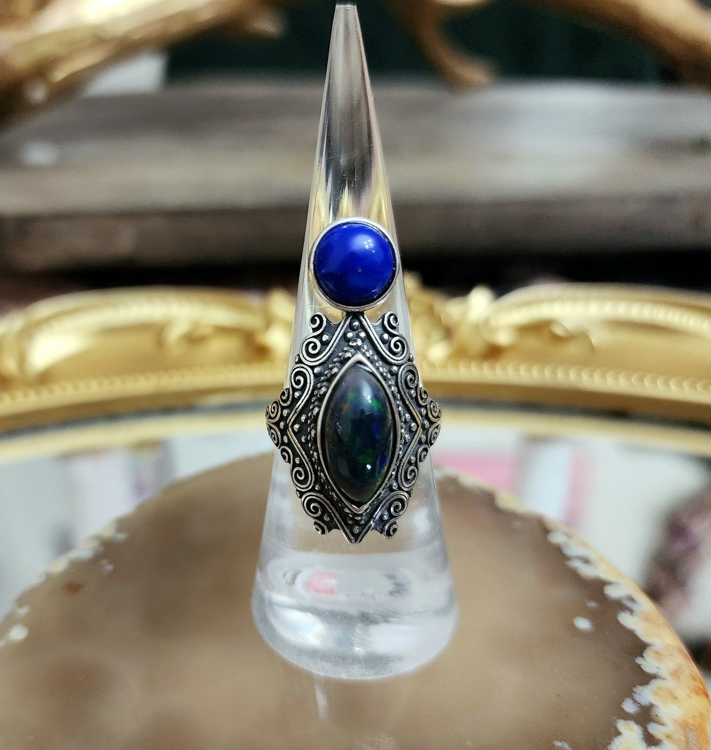 Black Opal and Lapis Lazuli Cocktail Ring