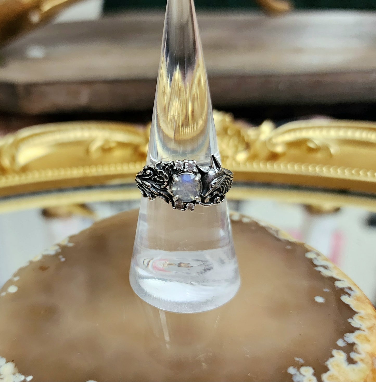 Faceted Moonstone Fox Ring