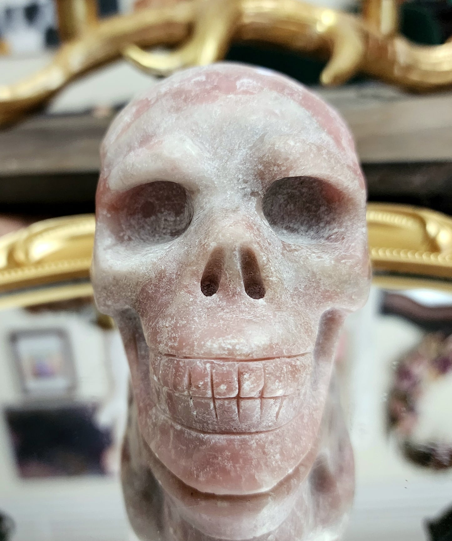 Unpolished Pink Opal Skull A