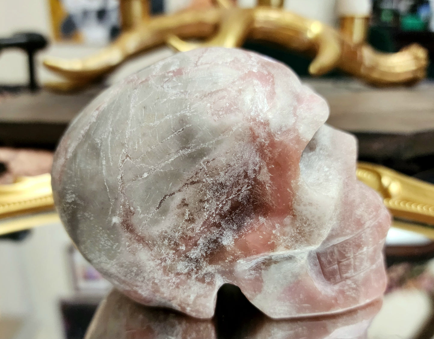 Unpolished Pink Opal Skull A