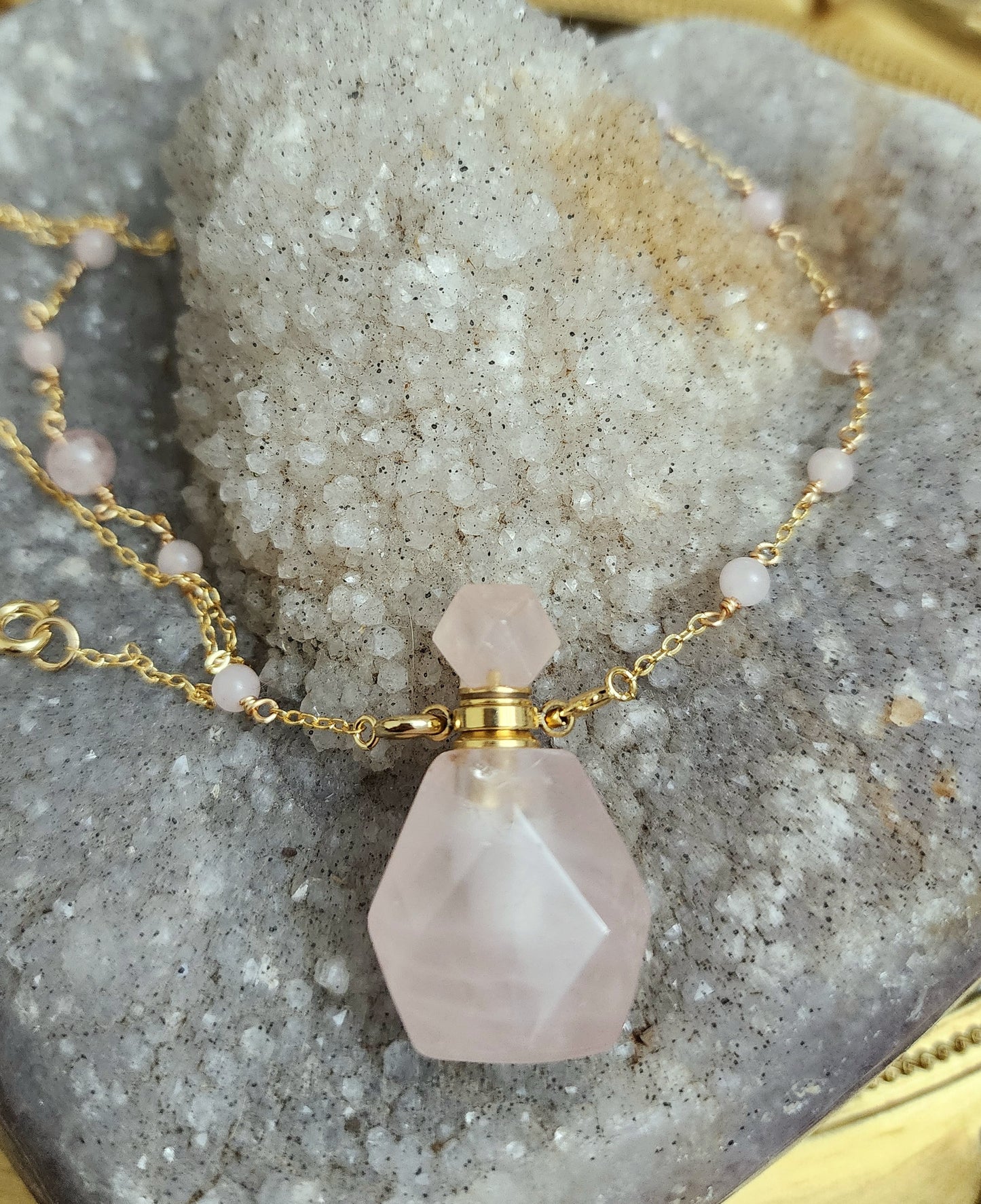 Rose Quartz Perfume Bottle Necklace A