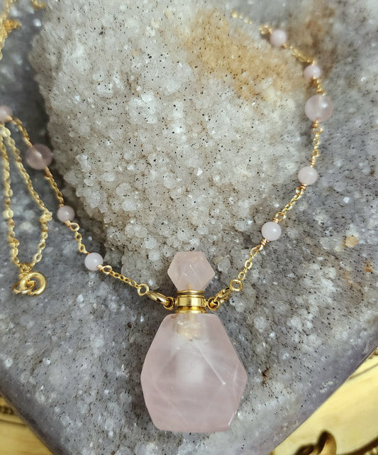 Rose Quartz Perfume Bottle Necklace B