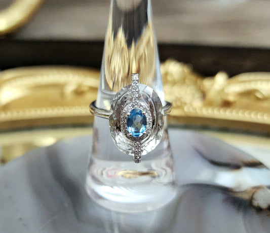 Clear Quartz and Blue Topaz Ring