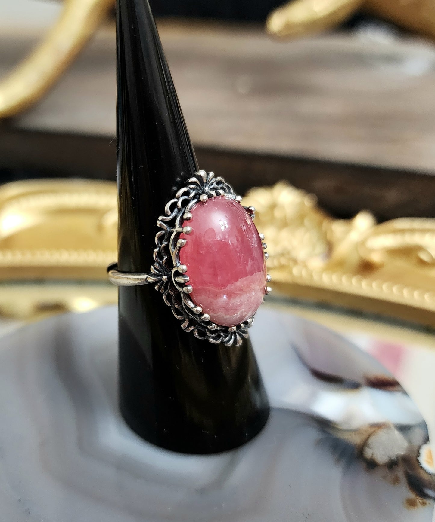 Oval Rhodochrosite Ring