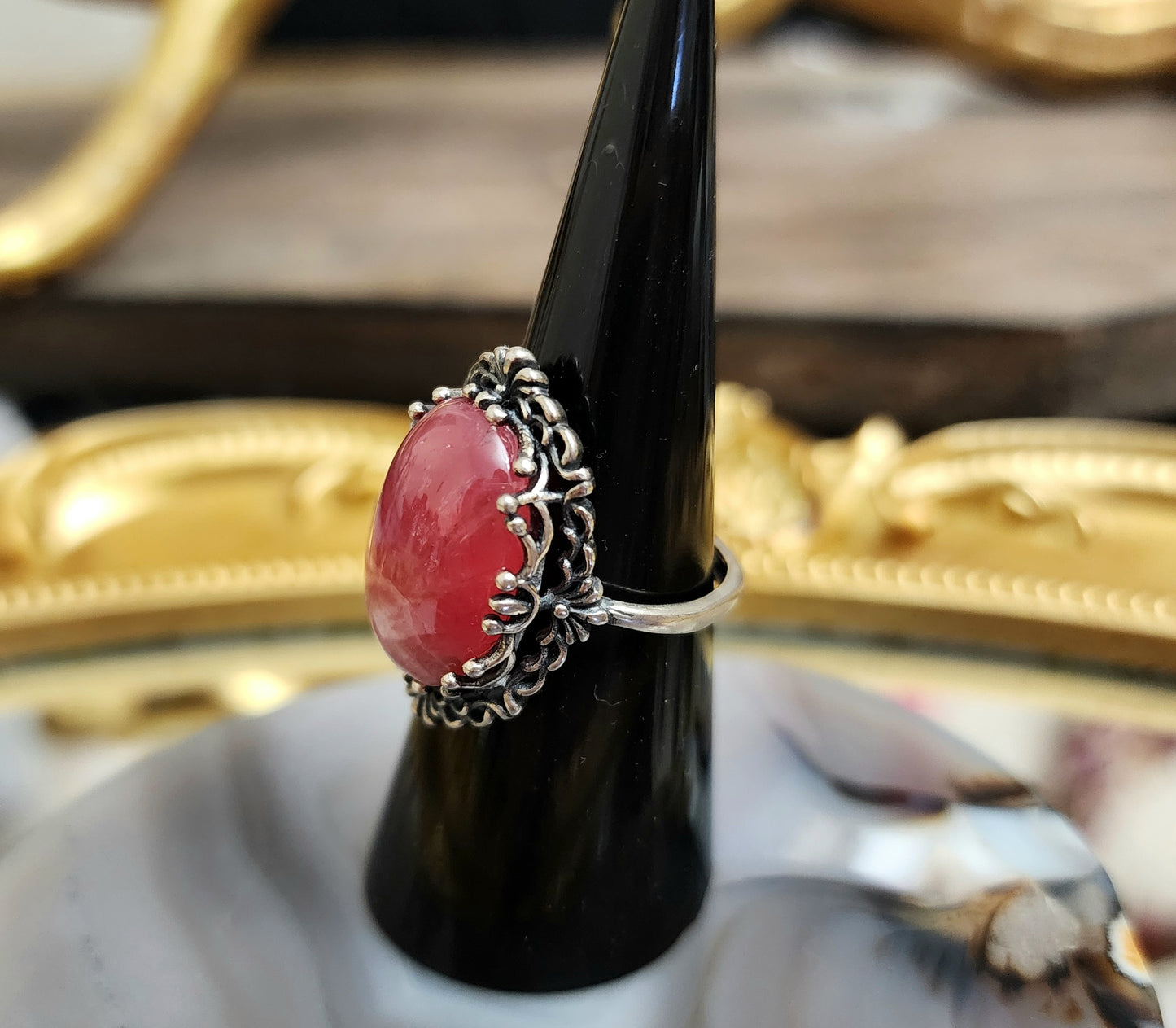 Oval Rhodochrosite Ring