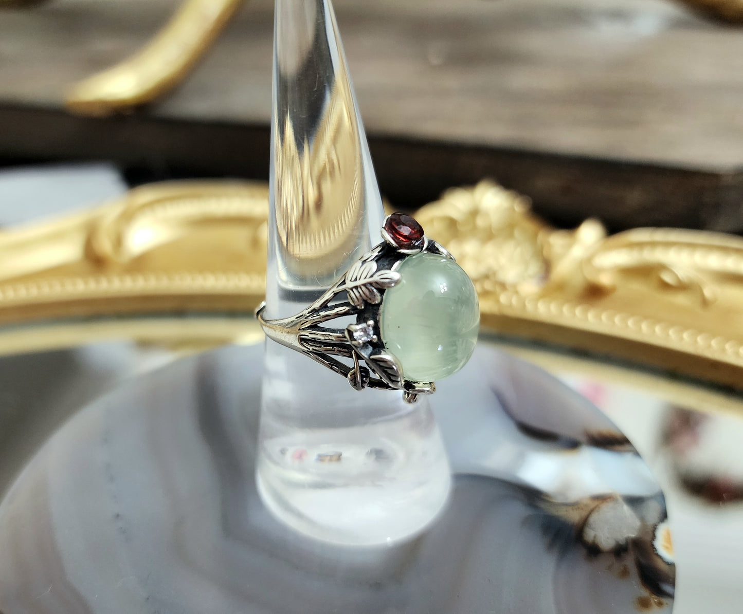 Prehnite and Garnet Ring