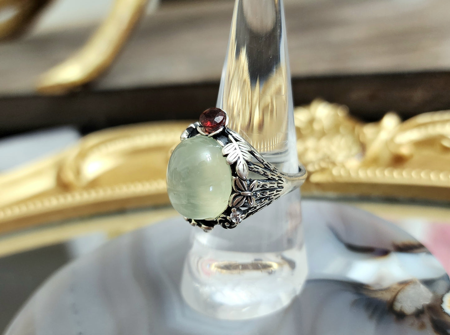 Prehnite and Garnet Ring