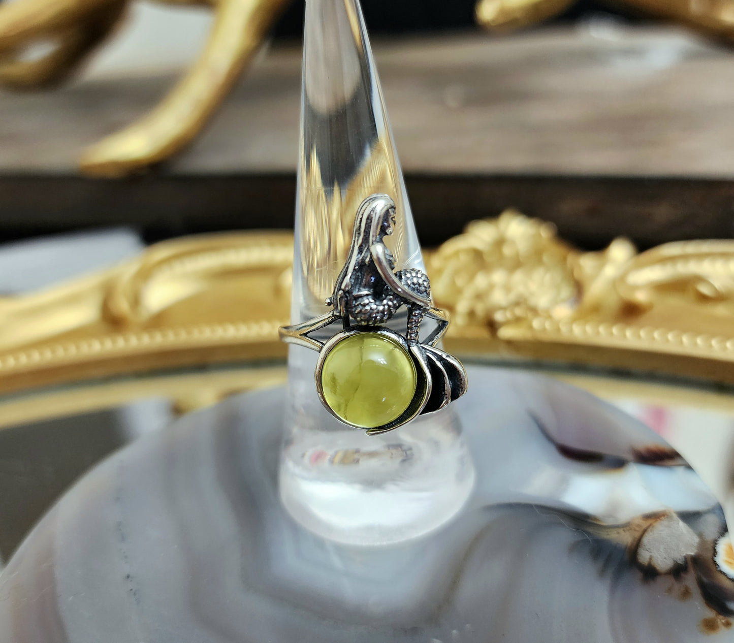 Golden Prehnite Mermaid Ring