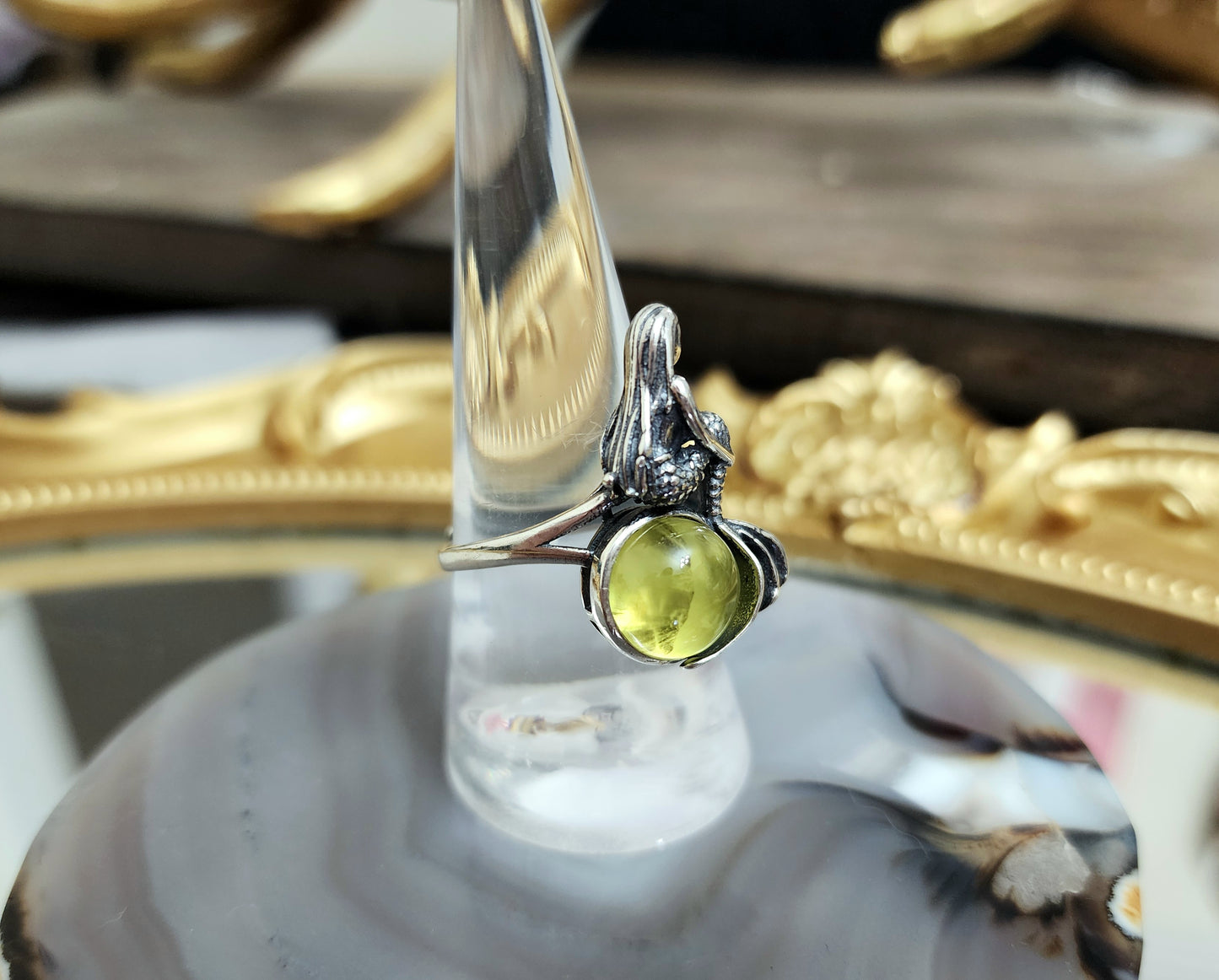 Golden Prehnite Mermaid Ring